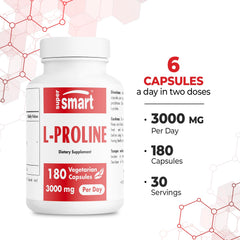 Supersmart L-Proline packaging with gluten-free and non-GMO icons