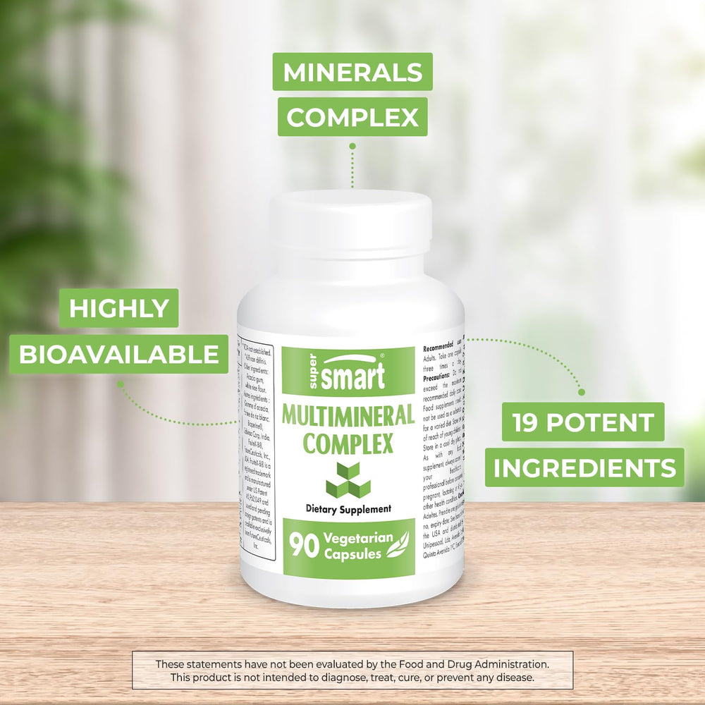 Supersmart Multimineral bottle back-label detailing minerals and vegetarian formula.