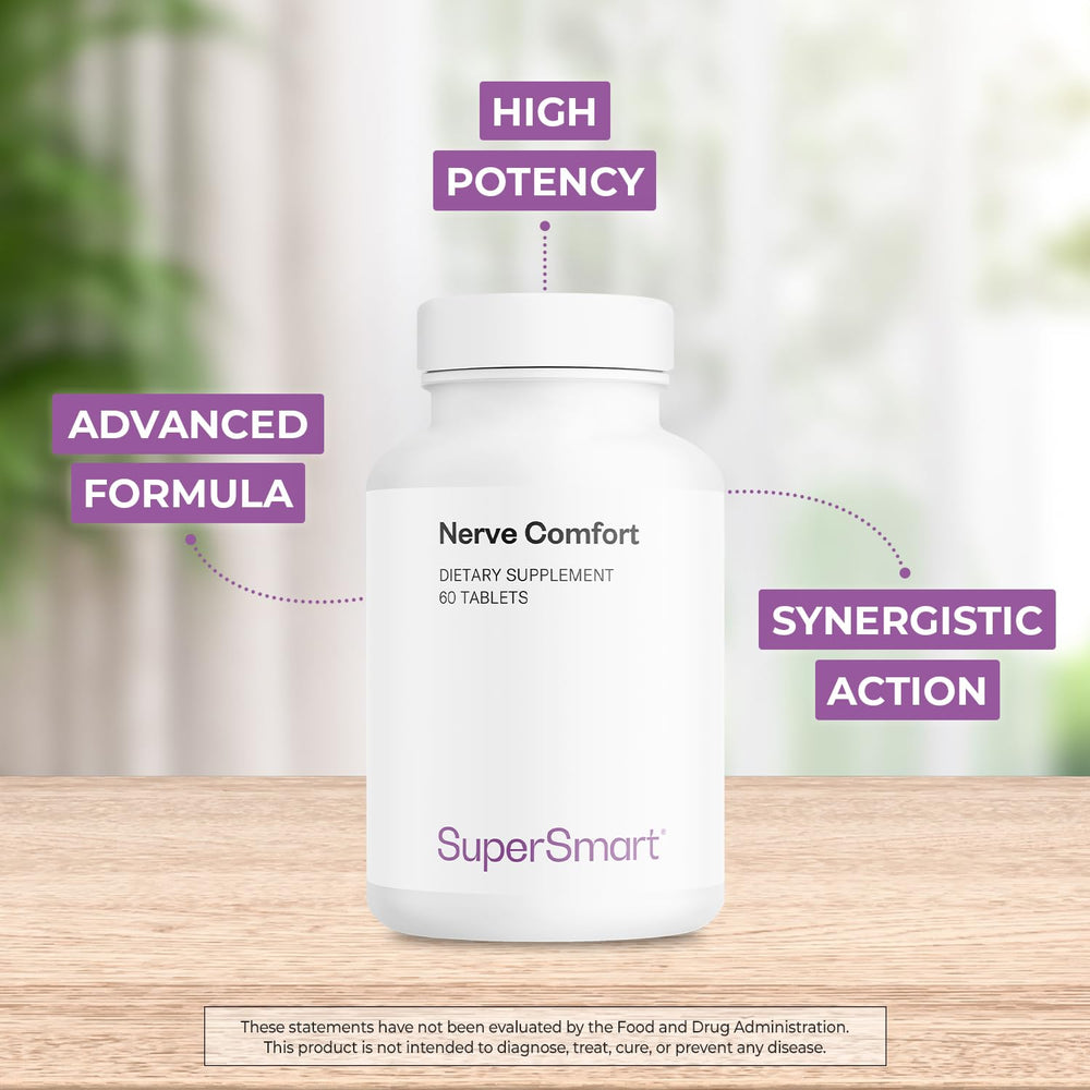 Supersmart Nerve Comfort capsules close-up highlighting ingredients for nerve support