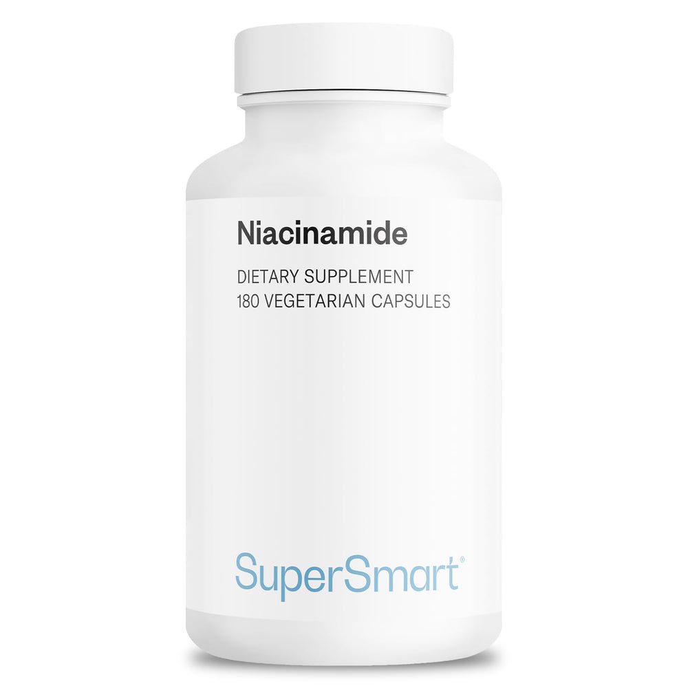 Supersmart Niacinamide bottle front displays flush free, high strength vitamin B3.