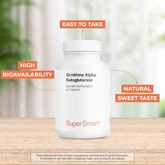 Close-up of OKG tablets highlighting high-potency L-ornithine form.