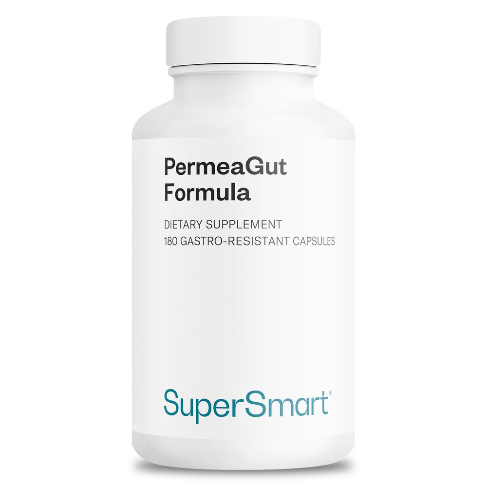 Supersmart PermeaGut bottle front view highlighting vegan, high-potency gut support