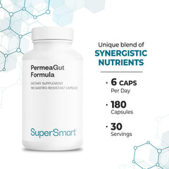 Supersmart PermeaGut capsules next to bottle illustrate simple daily intake