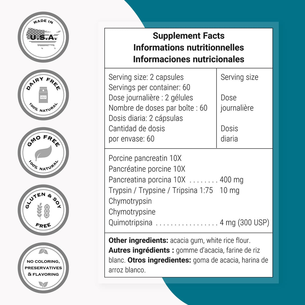 Supersmart porcine pancreatin 10X ingredients label highlights enzymes