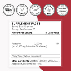 Supersmart Potassium Bicarbonate label on bottle highlighting non-GMO and gluten-free features