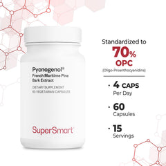 Open Supersmart Pycnogenol bottle with capsules ready for daily intake.