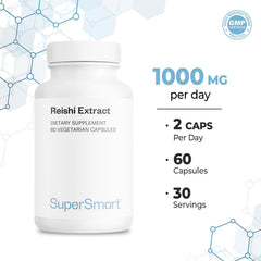 Supersmart Reishi capsules being dispensed for daily use.