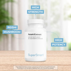 Close-up of Supersmart Reishi extract label with polysaccharides content.