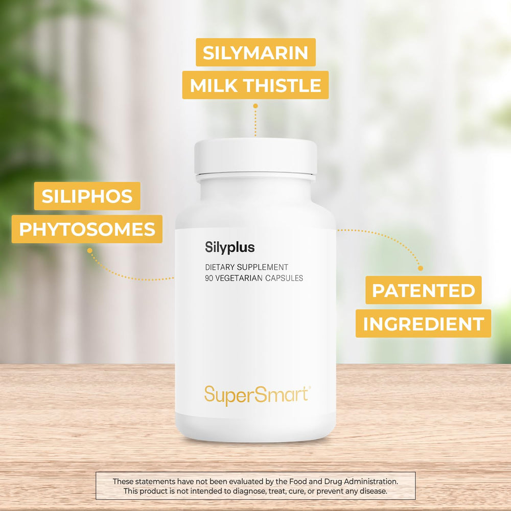 Graphic illustrating phytosome technology for enhanced silymarin absorption in Supersmart SilyPlus.