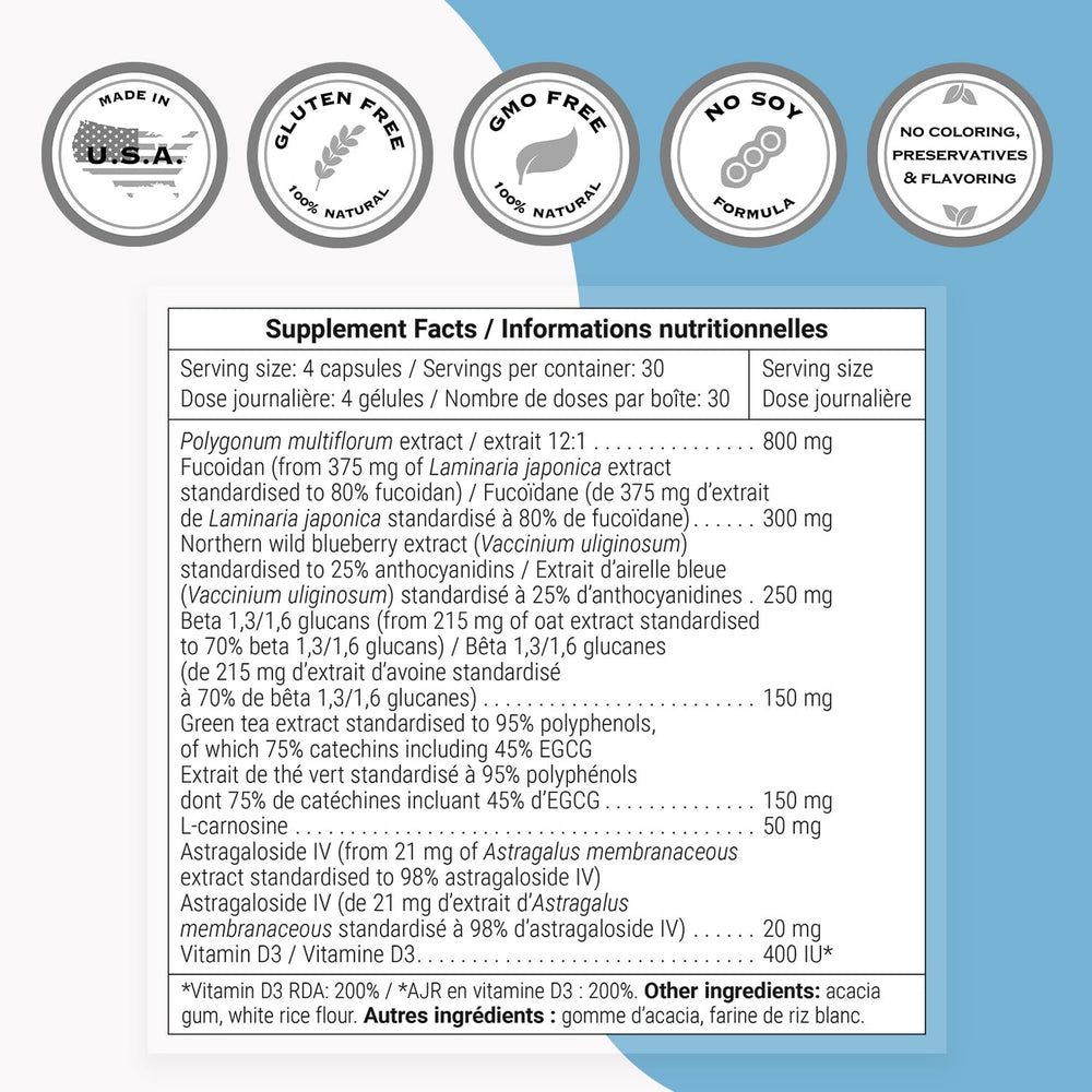 Supersmart Stem Cells Activator ingredients blend with astragaloside IV and fucoidan.