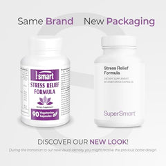 Supersmart stress relief capsules close-up for convenient daily mood support.