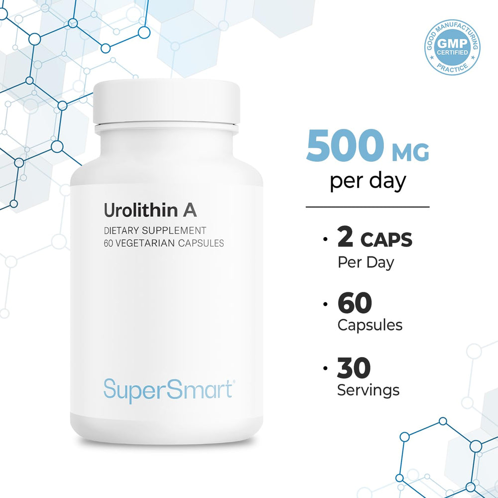 Supersmart Urolithin A vegan gluten-free badge supports dietary choices.