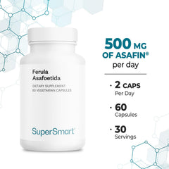 Supersmart vegan capsules pack indicating plant-based, gluten-free formula.