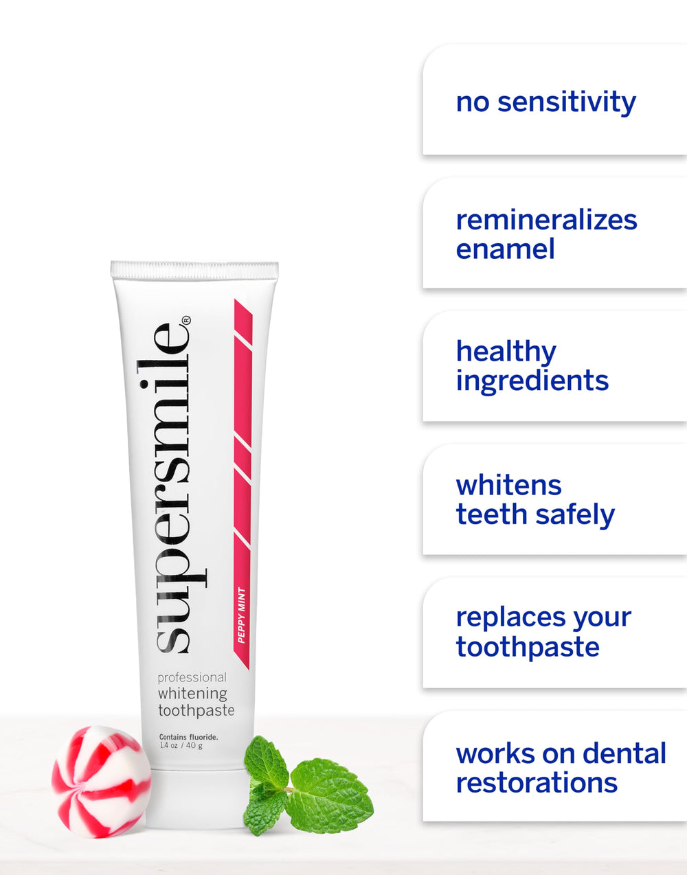 Box shows Supersmile Peppy Mint kit packaging for travel-ready use