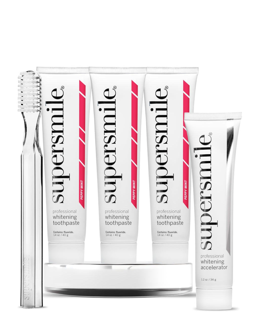Supersmile Peppy Mint toothpaste set with three tubes for travel whitening on the go