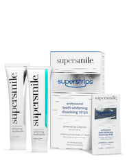 Supersmile toothpaste tube in whitening system for daily brightening.
