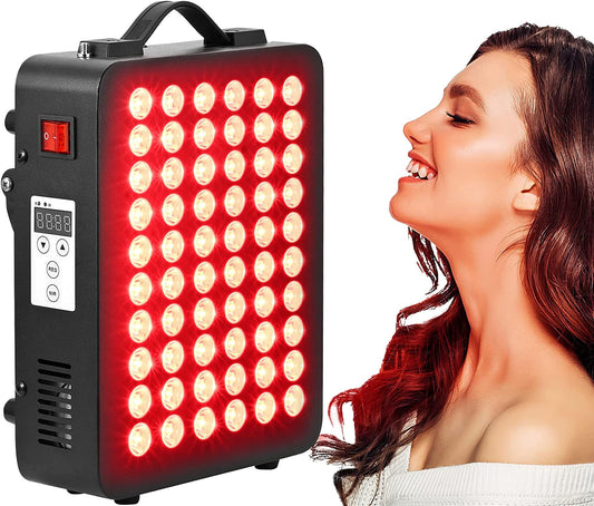 Supersred red light panel front view with 660nm/850nm LEDs for relaxation and skin-friendly sessions.