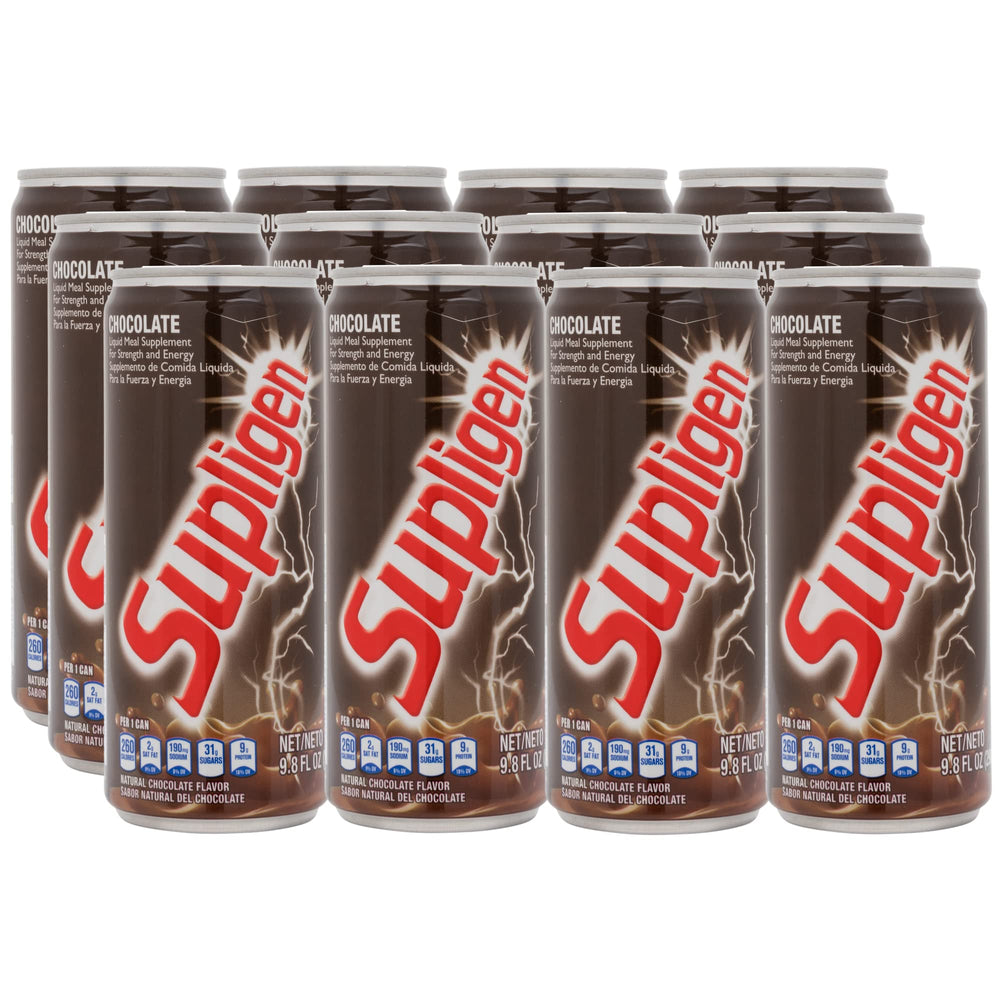 Supligen Chocolate Liquid Meal bottle on a kitchen counter for quick nutrition