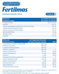 Supplemena Fertilmas packaging display German-made quality and purity emphasis