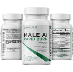 Supplement Universe Male AI Rapid Burn bottle showing precise dosage for energy and appetite support.