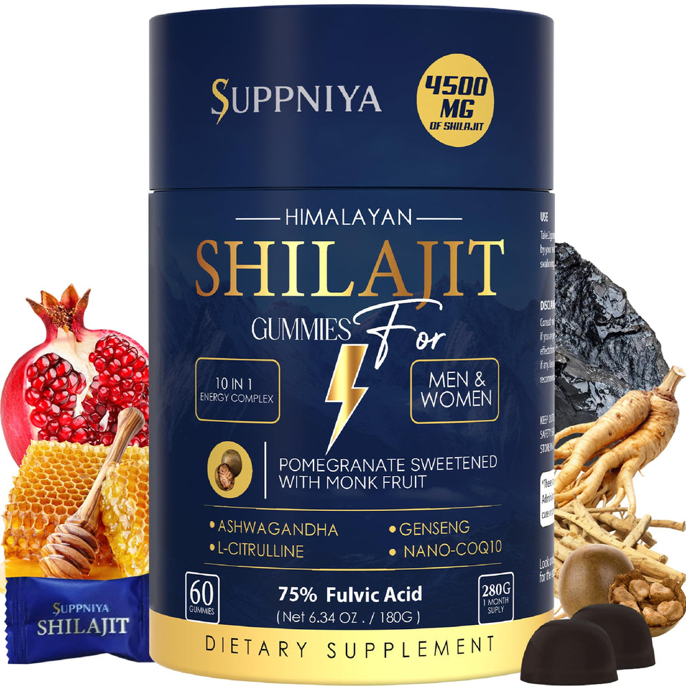 Suppniya Himalayan Shilajit Gummies bottle pour for easy daily energy.