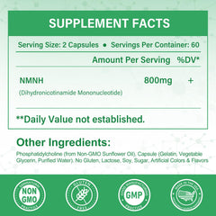 SUPRANOURISH NMNH capsules close-up highlighting 800 mg serving