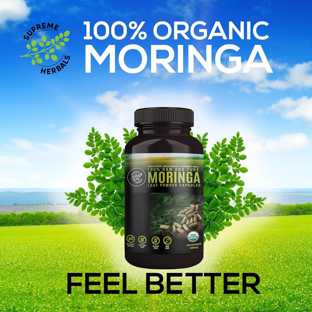 SUPREME HERBALS moringa capsules in hand for easy daily intake