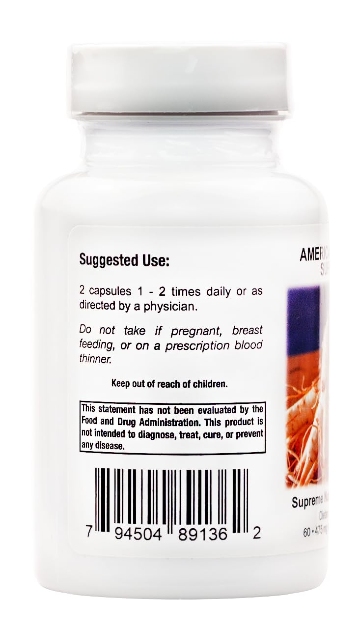 Supreme Nutrition American Ginseng Supreme capsules close-up highlighting pure root.