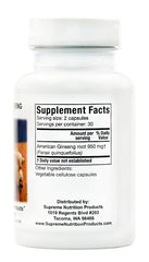 Supreme Nutrition American Ginseng Supreme label showing quality and standards.
