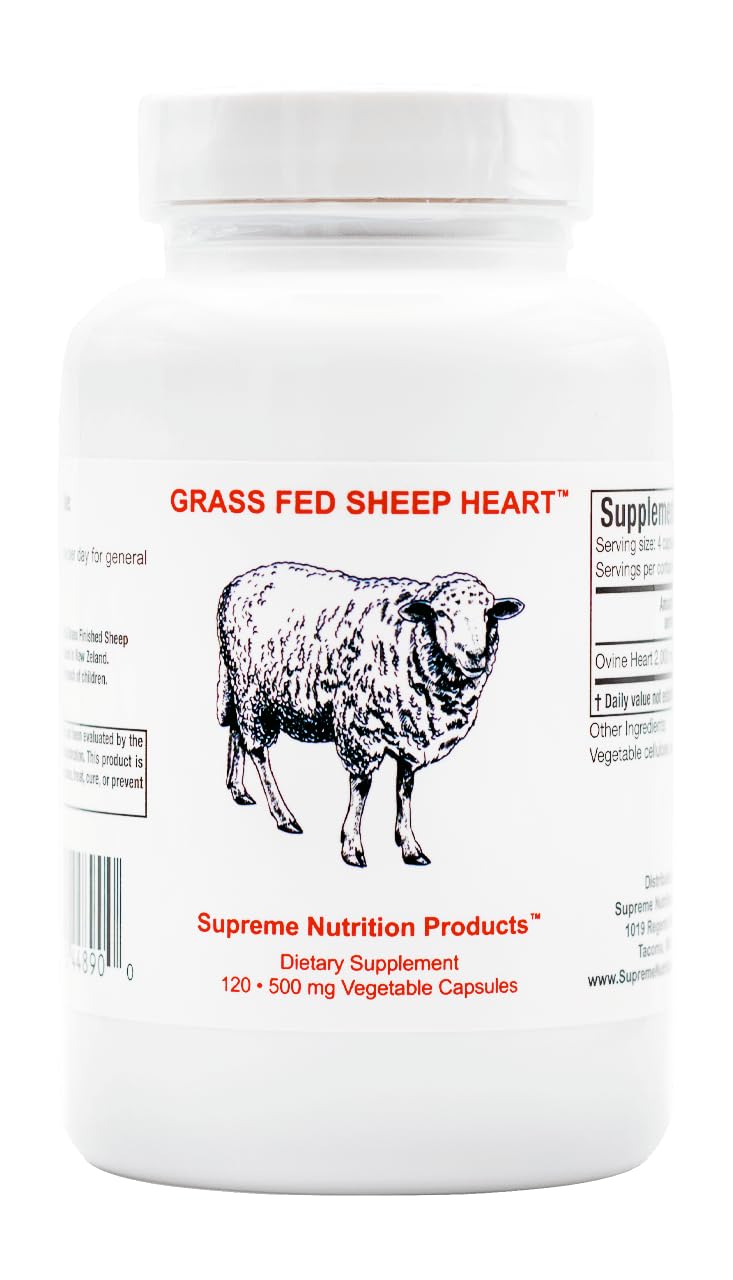 Supreme Nutrition Grass Fed Sheep Heart bottle showing capsules for daily supplement routine