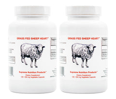 Supreme Nutrition grass-fed sheep heart bottle, natural nutrient source for daily use.