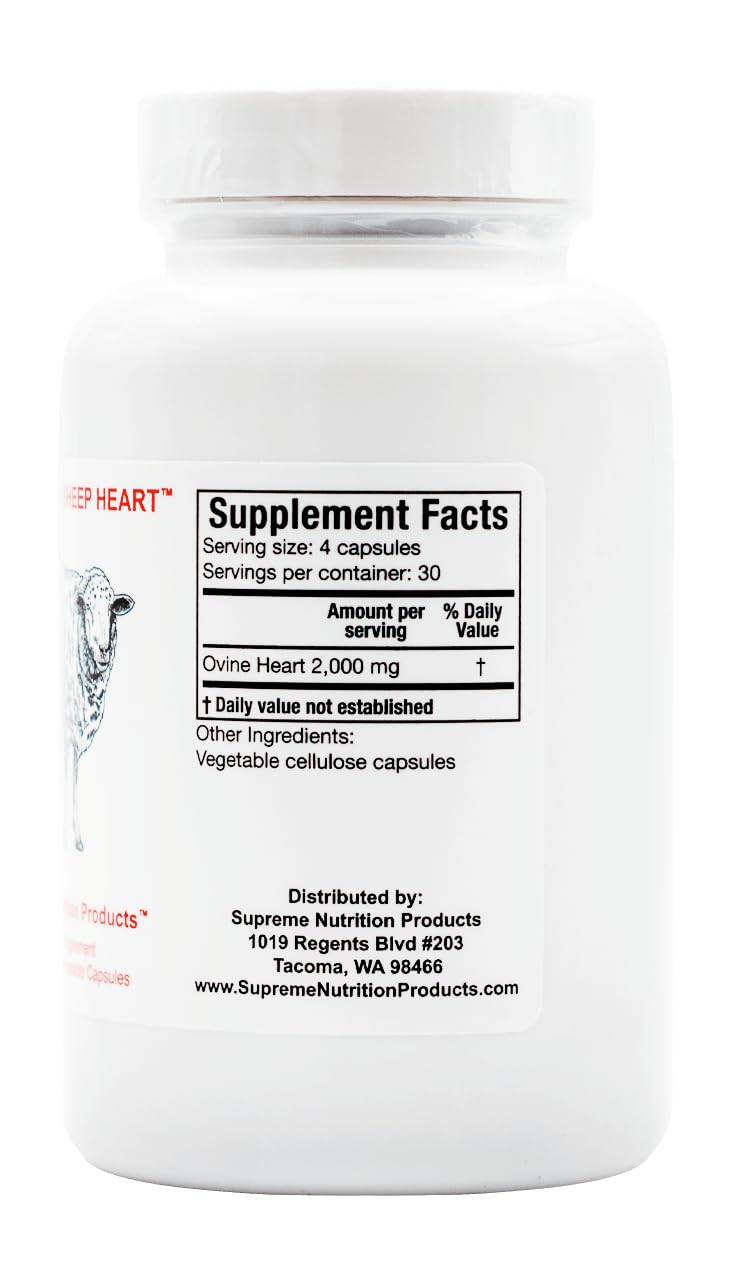 Supreme Nutrition Grass Fed Sheep Heart capsules ready to take with a glass of water