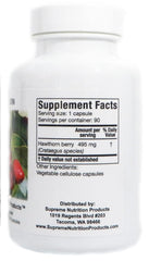 Supreme Nutrition Hawthorn label detail emphasizes purity and standards.