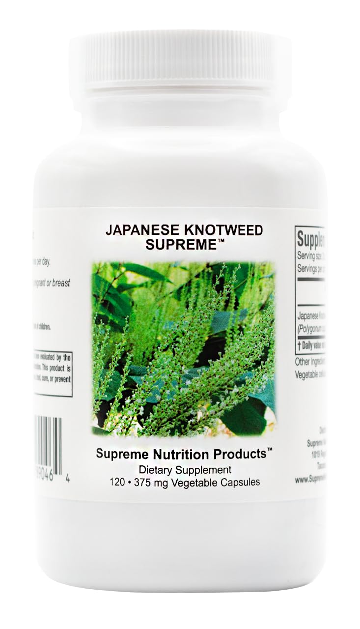 Supreme Nutrition Japanese Knotweed capsules closeup showing pure herbal supplement