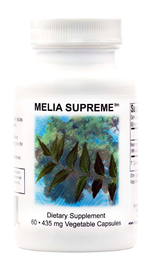 Supreme Nutrition Melia Supreme bottle-front with Neem capsules for daily natural support