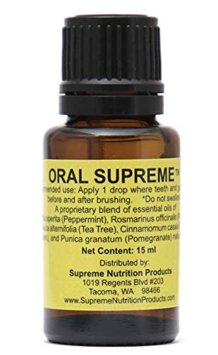 Supreme Nutrition Oral Supreme bottle displaying the pure essential oil blend.