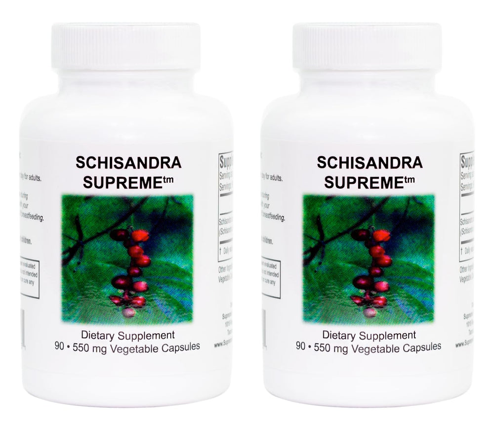 Supreme Nutrition Schisandra Supreme bottle with 90 vegetarian capsules for daily wellness.