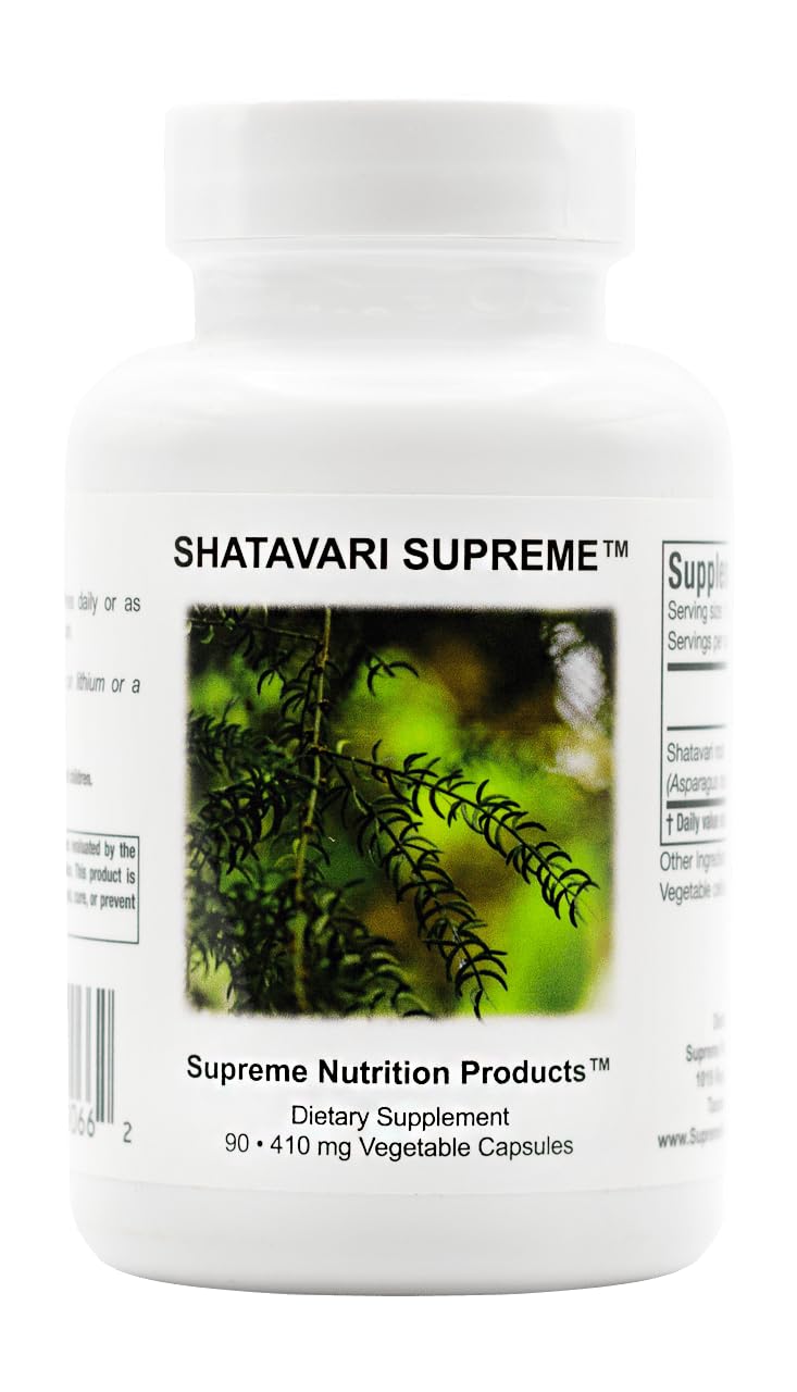Supreme Nutrition Shatavari Supreme bottle for convenient daily herbal support.
