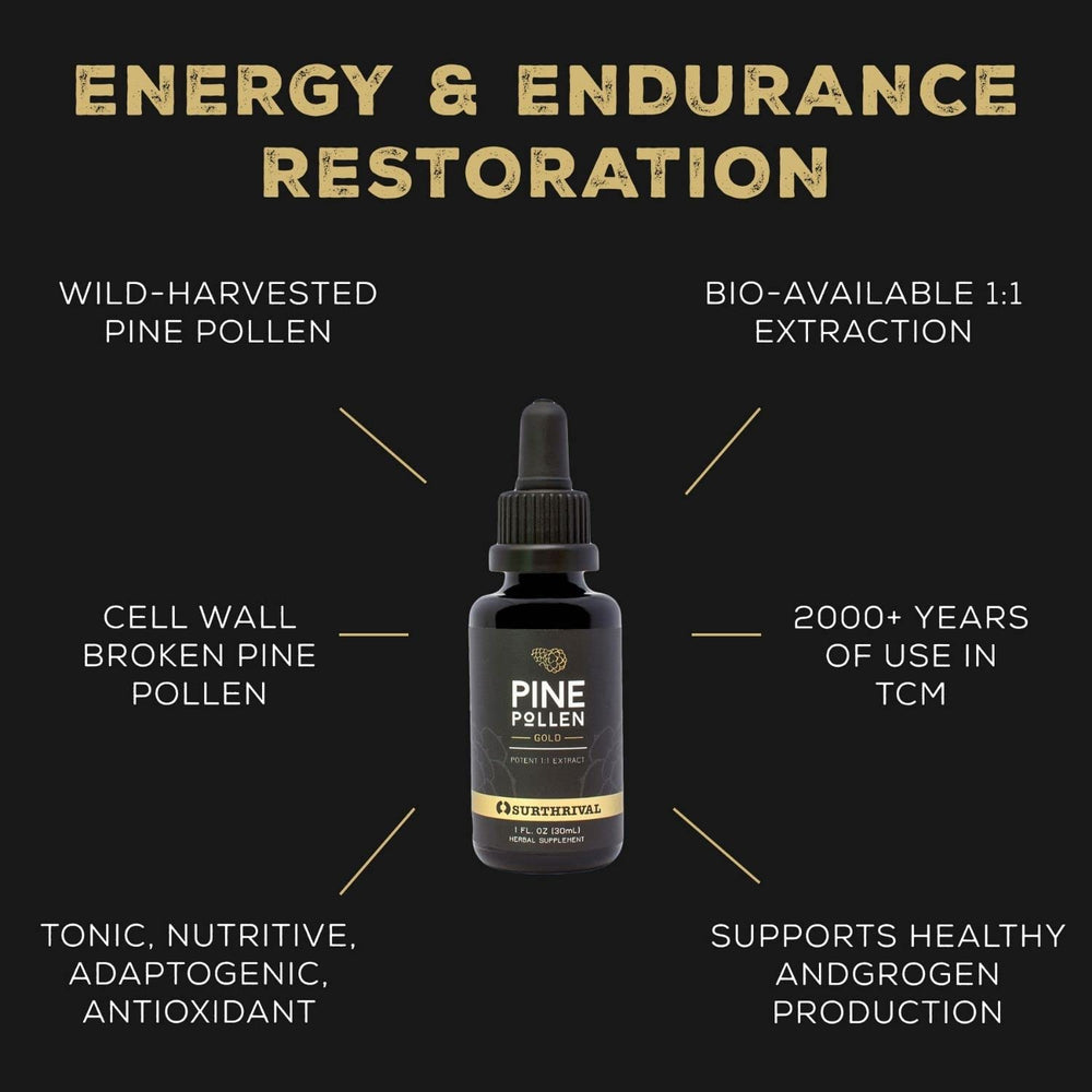 Pouring Surthrival Pine Pollen Gold Extract for a convenient daily energy boost