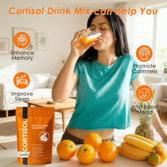 SUUDUUL Cortisol Drink with Ashwagandha and L-Theanine ingredients; supports relaxed concentration.