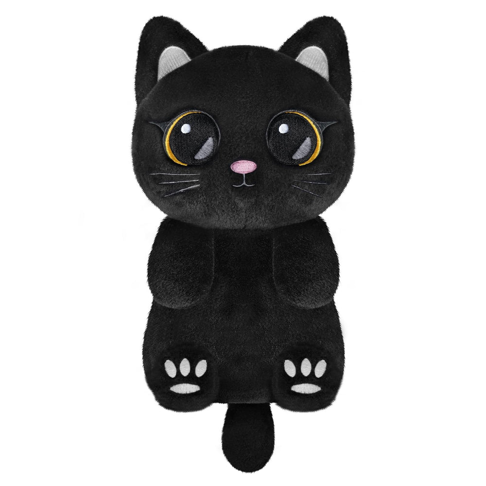 Suzzipad Black Cat heating pad on belly providing soothing warmth