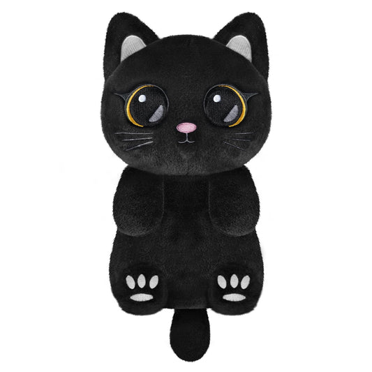Suzzipad Black Cat heating pad on belly providing soothing warmth