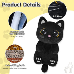 Suzzipad Black Cat heating pad on neck and shoulders for tension relief