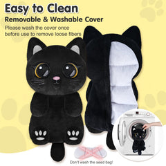 Suzzipad Black Cat heating pad with removable cover ready for washing