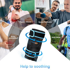 SuzziPad elbow wrap with extra gel enabling longer cooling sessions after activity