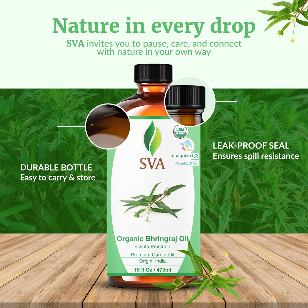 SVA Organic Bhringraj Oil applied to skin for gentle hydration.