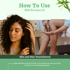 SVA Organic Bhringraj Oil in a wooden bowl for skin moisturization.