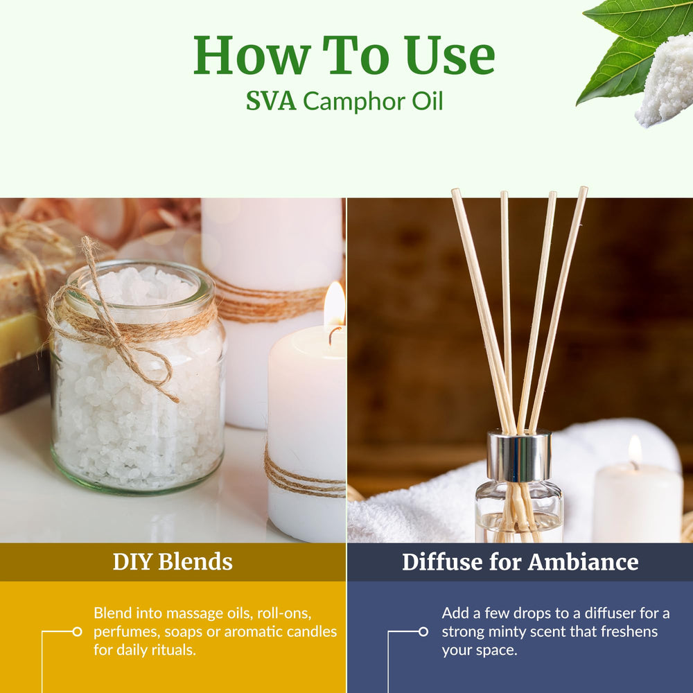 SVA Organics camphor oil featured in DIY soaps and candles projects.