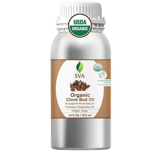SVA Organics Clove Bud Oil 16oz bottle for versatile aromatherapy and DIY blends