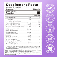 Svovita saffron gummies bottle close-up highlighting sugar-free formula.